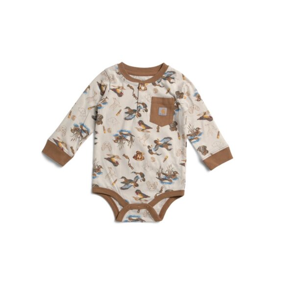 CARHARTT Light Beige Infant Boys Long Sleeve Printed Henley Bodysuit - Picture 1 of 2